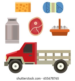 Farm truck organic food design vintage agriculture vehicle rural transport vector illustration.