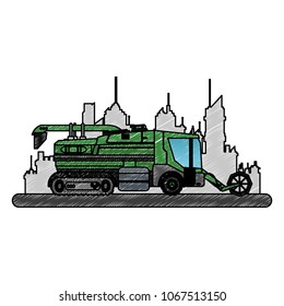 Farm truck vehicle at city scribble