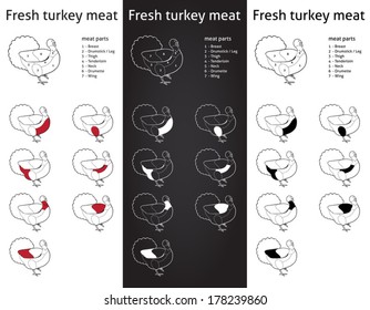 Farm Turkey meat parts Icons for packaging and info-graphic  