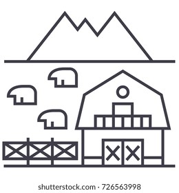 farm in tuscany vector line icon, sign, illustration on background, editable strokes