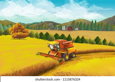 Farm, vector background. Rural landscape