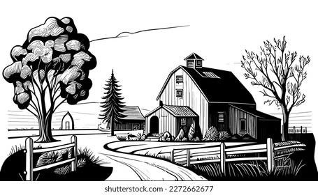 Farm vector black line illustration art isolated white