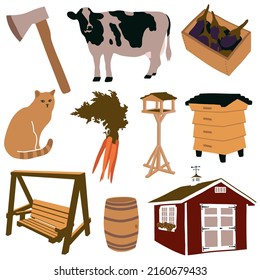 Farm Vector Clipart Set. Animals And Things