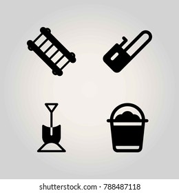 Farm vector icon set. bucket, shovel, ladder and chainsaw