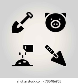 Farm vector icon set. ground, shovel, trowel and fertilizer