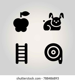 Farm vector icon set. rabbit, apple, ladder and hose