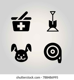 Farm vector icon set. rabbit, basket, shopping baket and shovel