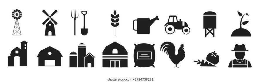 coleção de sinais de ilustração de rancho conjunto de ícones de vetor de farm