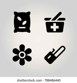 Farm vector icon set. shopping baket, chainsaw, basket and fertilizer