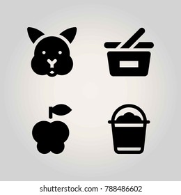 Farm vector icon set. shopping basket, rabbit, apple and basket