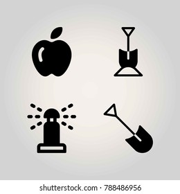 Farm vector icon set. shovel, sprinkle and apple