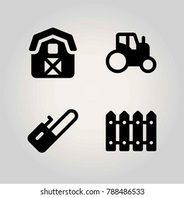 Farm vector icon set. tractor, barn, fence and chainsaw