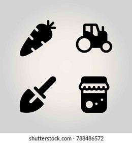 Farm vector icon set. tractor, trowel, carrot and honey