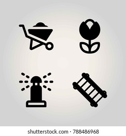 Farm vector icon set. tulip, sprinkle, wheelbarrow and ladder
