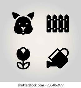 Farm vector icon set. watering can, can, rabbit and tulip