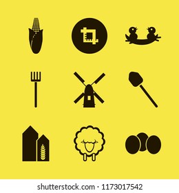 farm vector icons set. with crop, nest chicks, eggs and corn in set