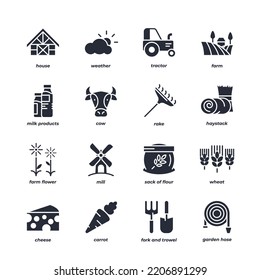 Farm vector icons set, modern solid symbol collection, filled style pictogram pack. Signs, logo illustration.