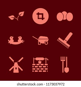 farm vector icons set. with nest chicks, rake, eggs and water well in set