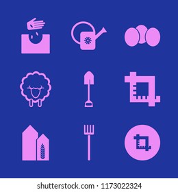 farm vector icons set. with wheat harvest growth, shovel, crop and hand seeds in set