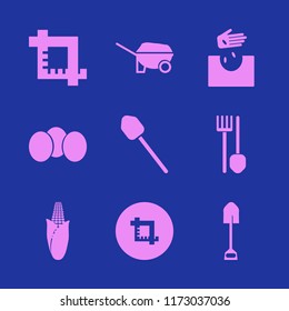 farm vector icons set. with wheelbarrow, shovel, hand seeds and eggs in set