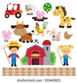 Cartoon Vector Farm Illustration Stock Vector (Royalty Free) 198810587 ...