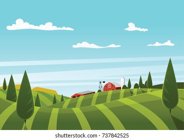 Farm vector landscape. Organic food concept for any design