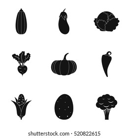 Farm vegetables icons set. Simple illustration of 9 farm vegetables vector icons for web