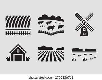 Farm village countryside solid icons suitable for rural tourism projects organic lifestyle branding and environmental themes