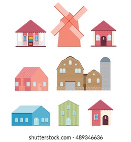 Farm in village. Vector flat illustrations