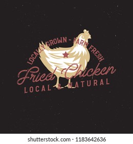 farm vintage logo with chicken. only organic food, chicken meat retro badge. stock vector