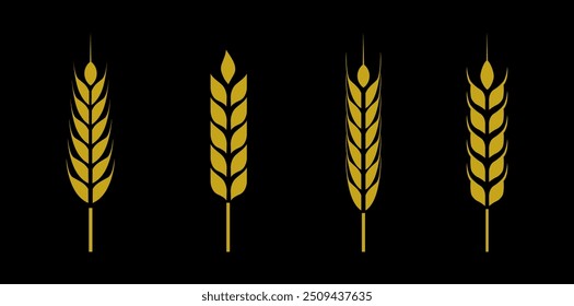 Conjunto de iconos de orejas de trigo de granja, Ilustración vectorial de iconos de orejas de trigo y conjunto de logotipos. Trigo orgánico, pan Símbolo de la agricultura aislado. Grano, espiguilla y corona. Plantas de trigo orgánico, agricultura del pan.