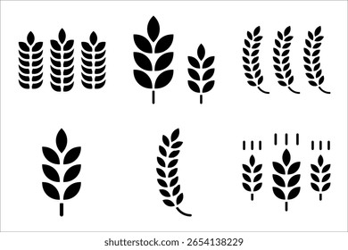 Orelhas de trigo agrícola Conjunto de ícones. Símbolo isolado no plano de fundo branco. ilustração de vetor.