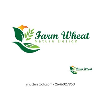 farm wheat logo creative nature leave sun agriculture design concept