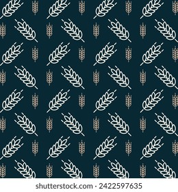 Farm wheat luxury blue repeating pattern beautiful vector illustration background