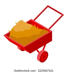 Farm wheelbarrow icon isometric vector. Hay bale. Grass wheat