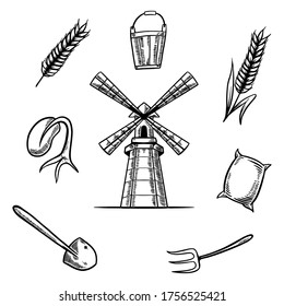 handgezeichnete Illustration von Windmühle