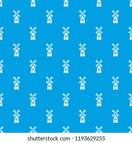 Farm windmill pattern vector seamless blue repeat for any use