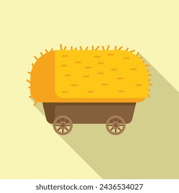 Farm wooden cart icon flat vector. Bale hay farm. Field food stack dry