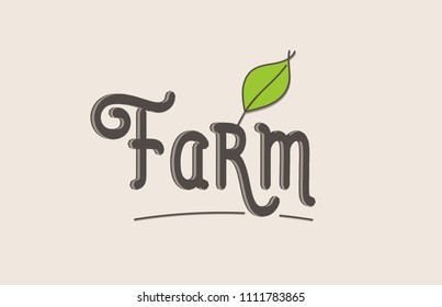 farm word text typography design with green leaf suitable for logo, banner or badge design