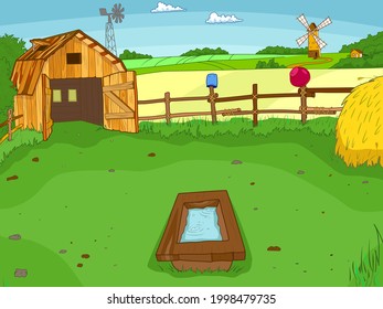 Farm yard. Cartoon farm color book outline children vector.