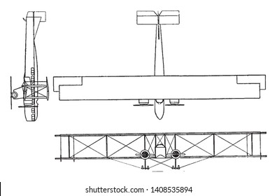 Farman Type F 60 Tourist Aerobus which plane held 20 passengers and had a 520 horsepower engine, vintage line drawing or engraving illustration.