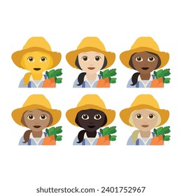 Mujeres campesinas ilustran vectoriales emoji