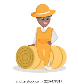 farmer african leaning on straw roll design character on white background