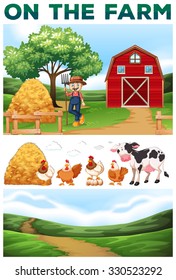 Farmer and animals on the farm illustration