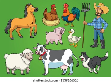 farmer and animals set