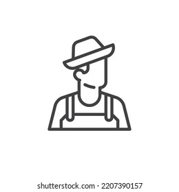 Farmer avatar line icon. linear style sign for mobile concept and web design. Gardener man with hat outline vector icon. Symbol, logo illustration. Vector graphics