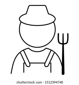 Farmer avatar vector illustration with hat and fork in black and white. Icon for websites or mobile applications.