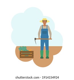 fondo de granjero con azada y sombrero