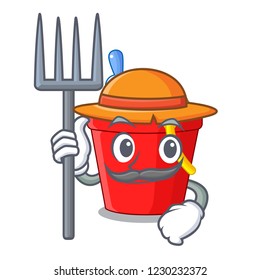 Farmer beach bucket shape with sand cartoon
