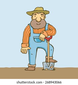 farmer with a beard and a shovel. vector
